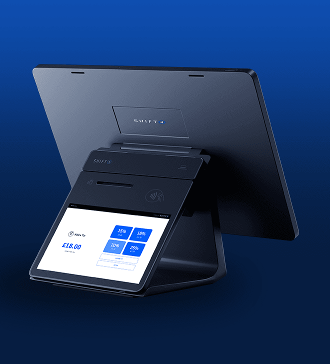 Back of SkyTab workstation showing a customer display screen with tip prompts - restaurant POS system - SkyTab