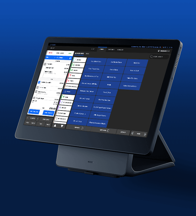 SkyTab POS system on a blue background - restaurant POS system - SkyTab
