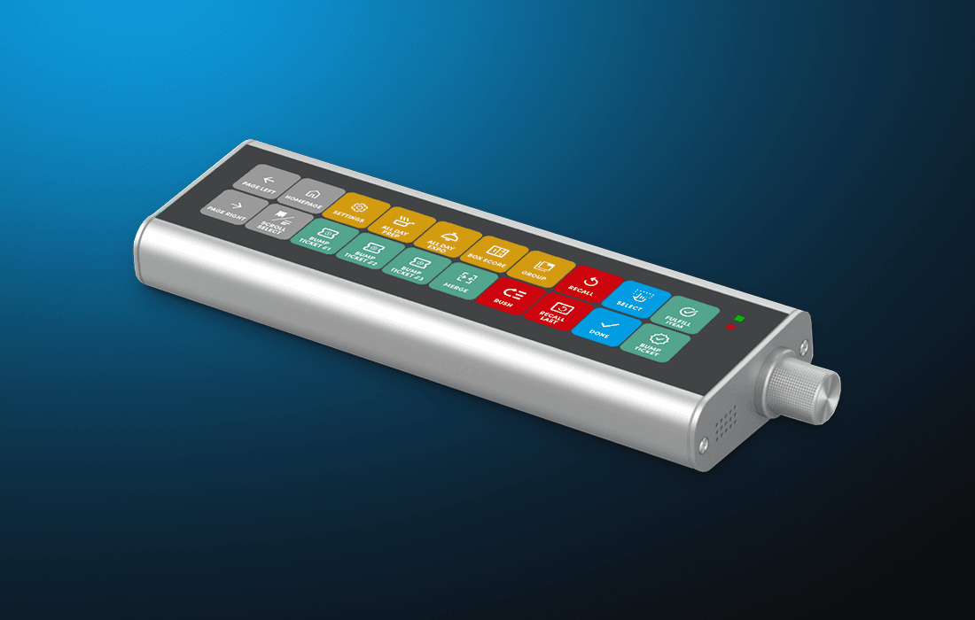 SkyTab bump bar on a blue background - kitchen display system - SkyTab