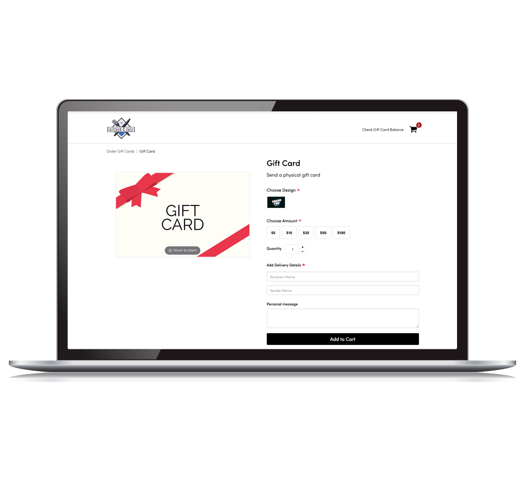 Gift card website on a laptop - restaurant gift cards - SkyTab