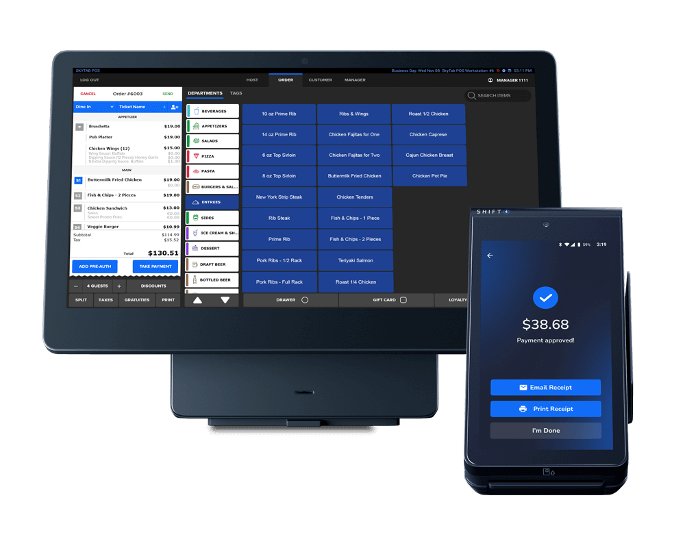 SkyTab Mobile in front of a SkyTab POS system - POS features - SkyTab