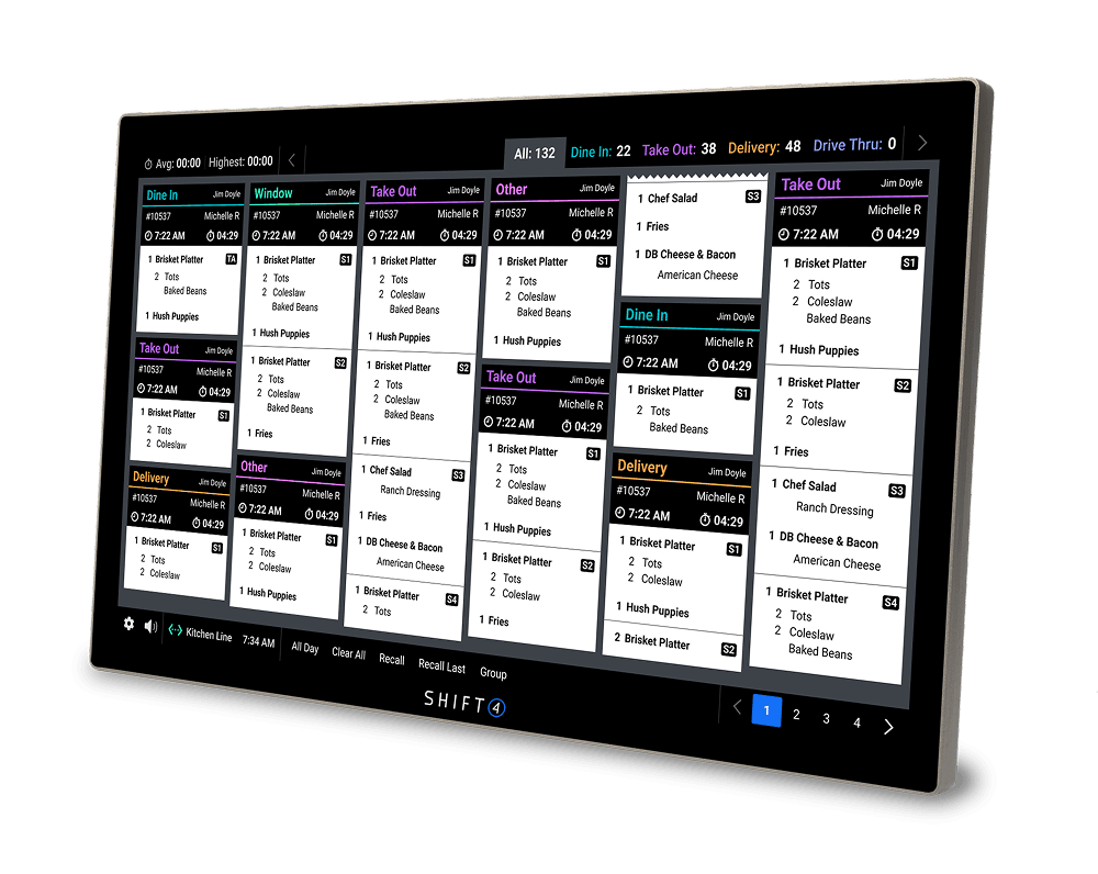 SkyTab Kitchen Display System showing various restaurant orders - SkyTab