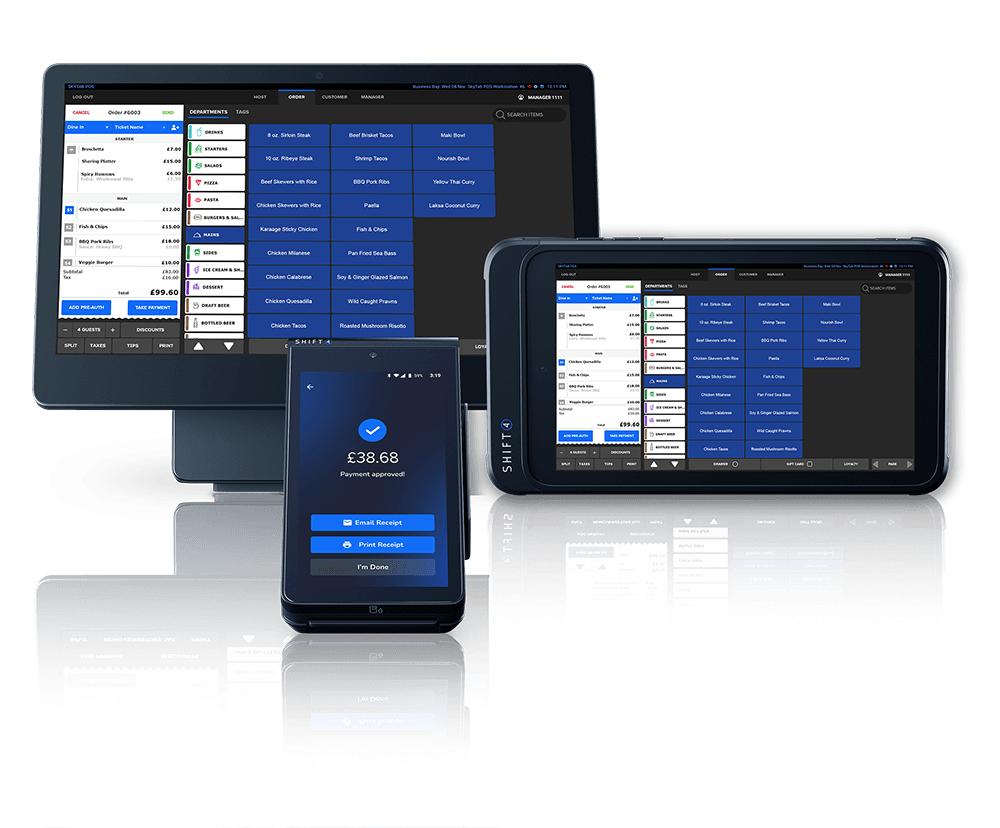 SkyTab Mobile in front of SkyTab Glass and a SkyTab POS system - POS features - SkyTab