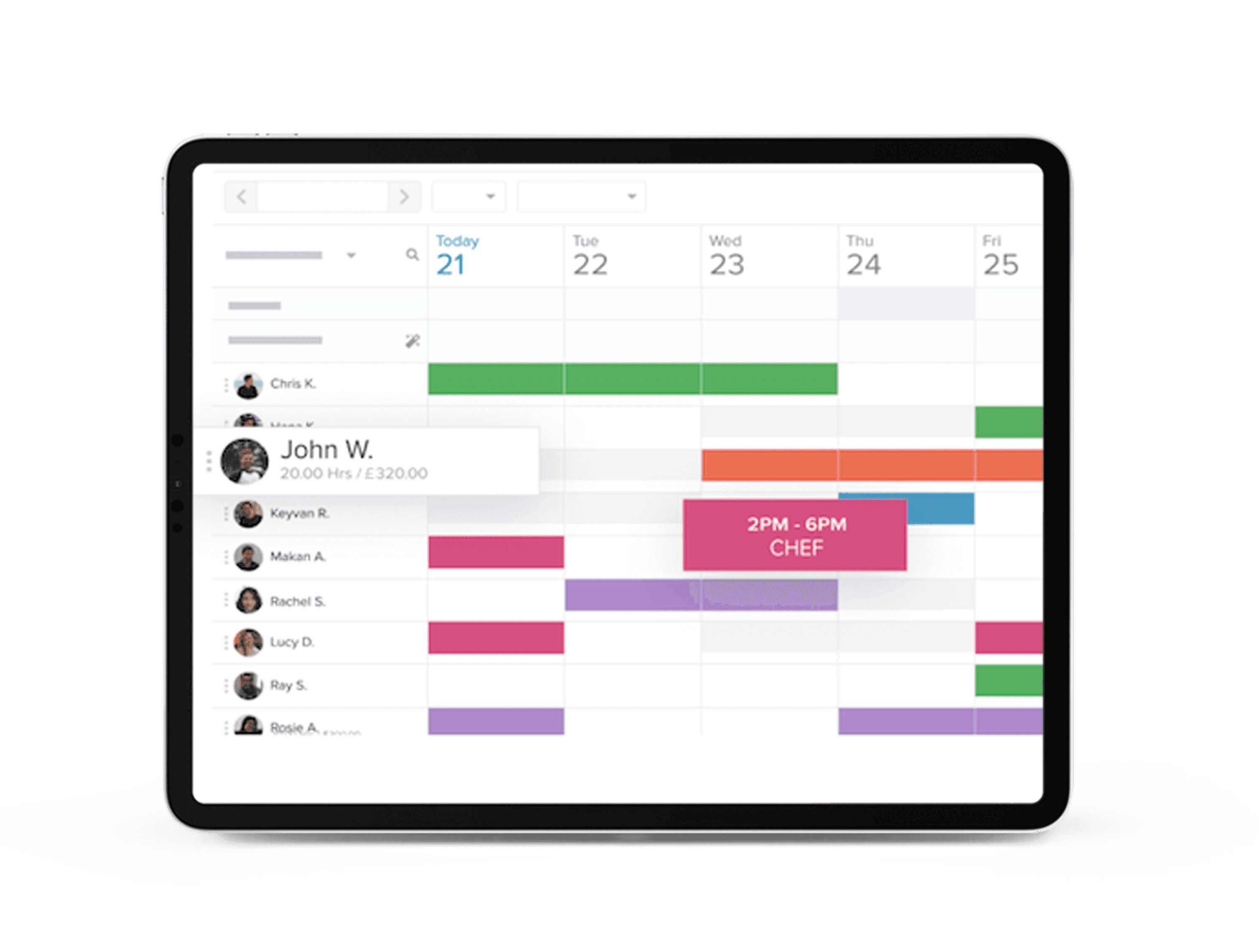 SkyTab workforce management interface on a tablet - POS reports - SkyTab