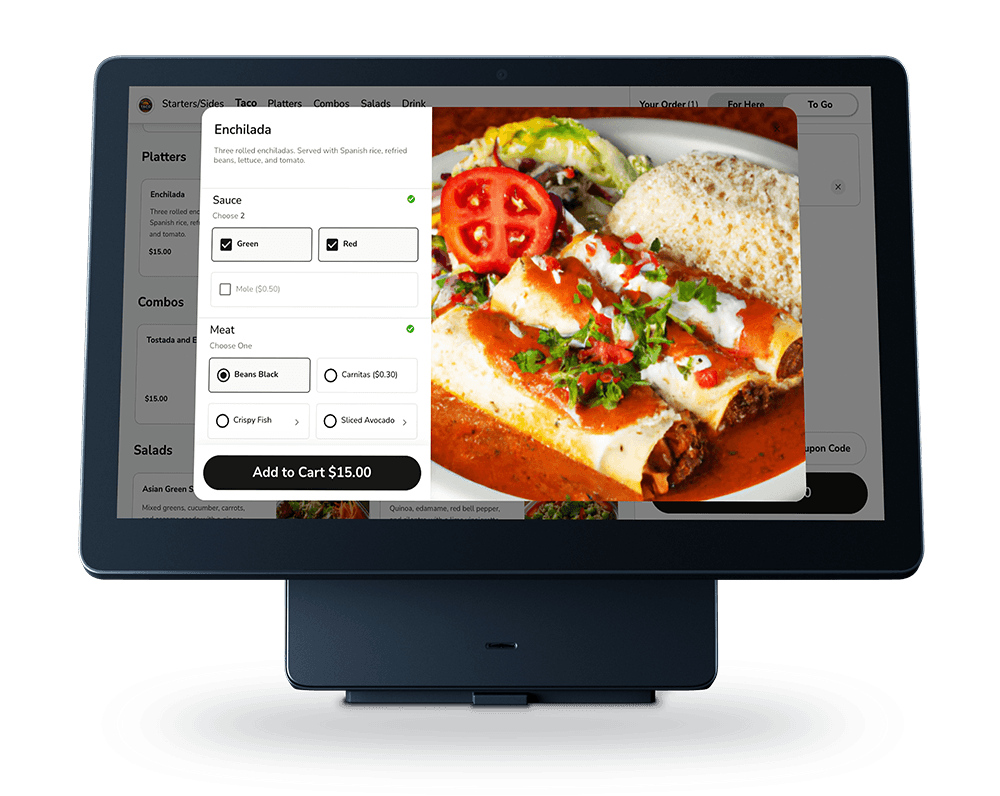SkyTab Kiosk POS system showing the self-ordering screen - SkyTab