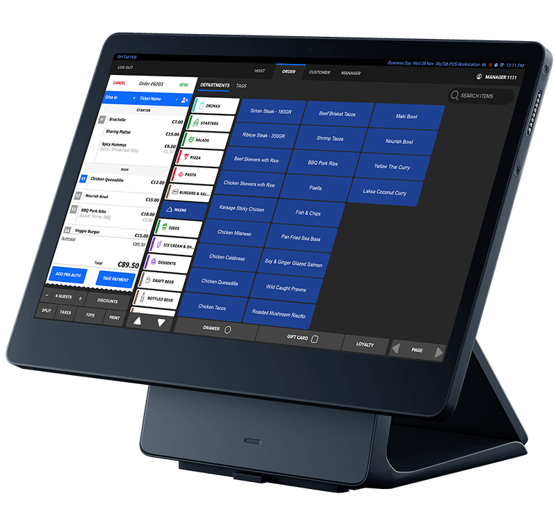 SkyTab POS system showing the order interface - restaurant POS system - POS pricing - SkyTab