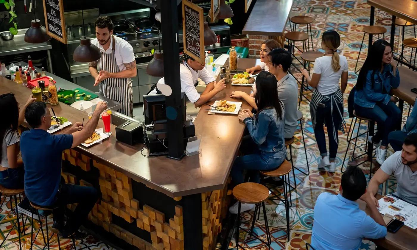 Overhead view of a busy restaurant - multi-location management - SkyTab