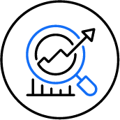 Icon with a chart and magnifyling glass - enterprise POS system - SkyTab