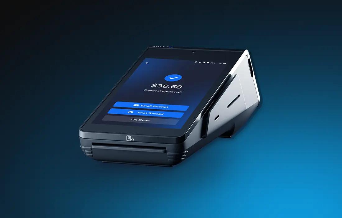 SkyTab Mobile POS device on a blue background - POS hardware - SkyTab