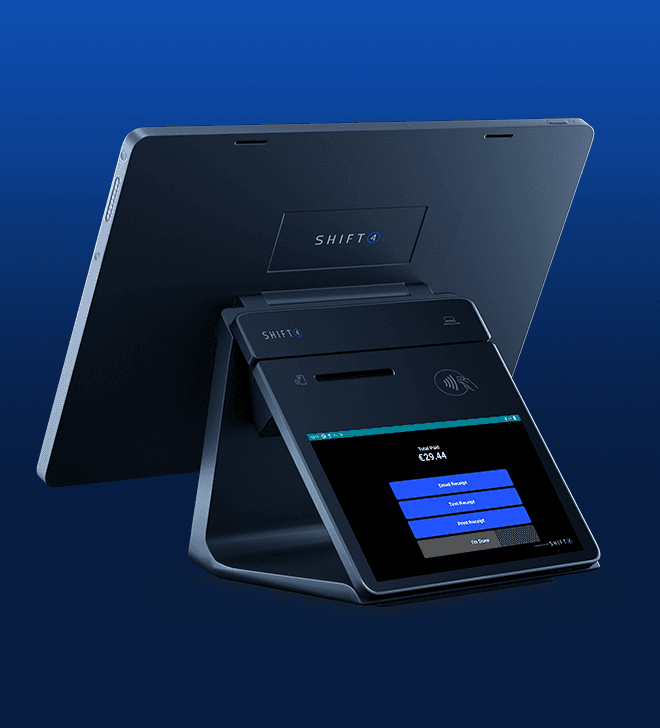 SkyTab Venue Customer-Facing Dispay on a blue background - venue POS system - SkyTab