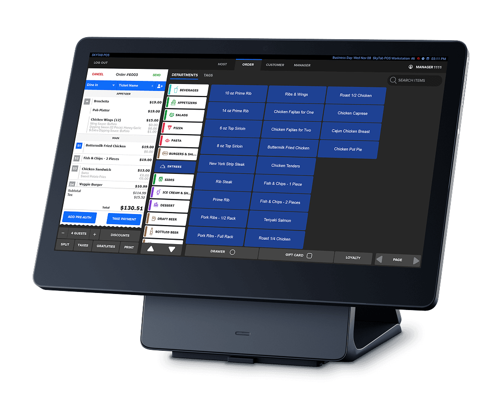 Shift4 Dine POS system showing the order interface - POS hardware - Shift4 Dine