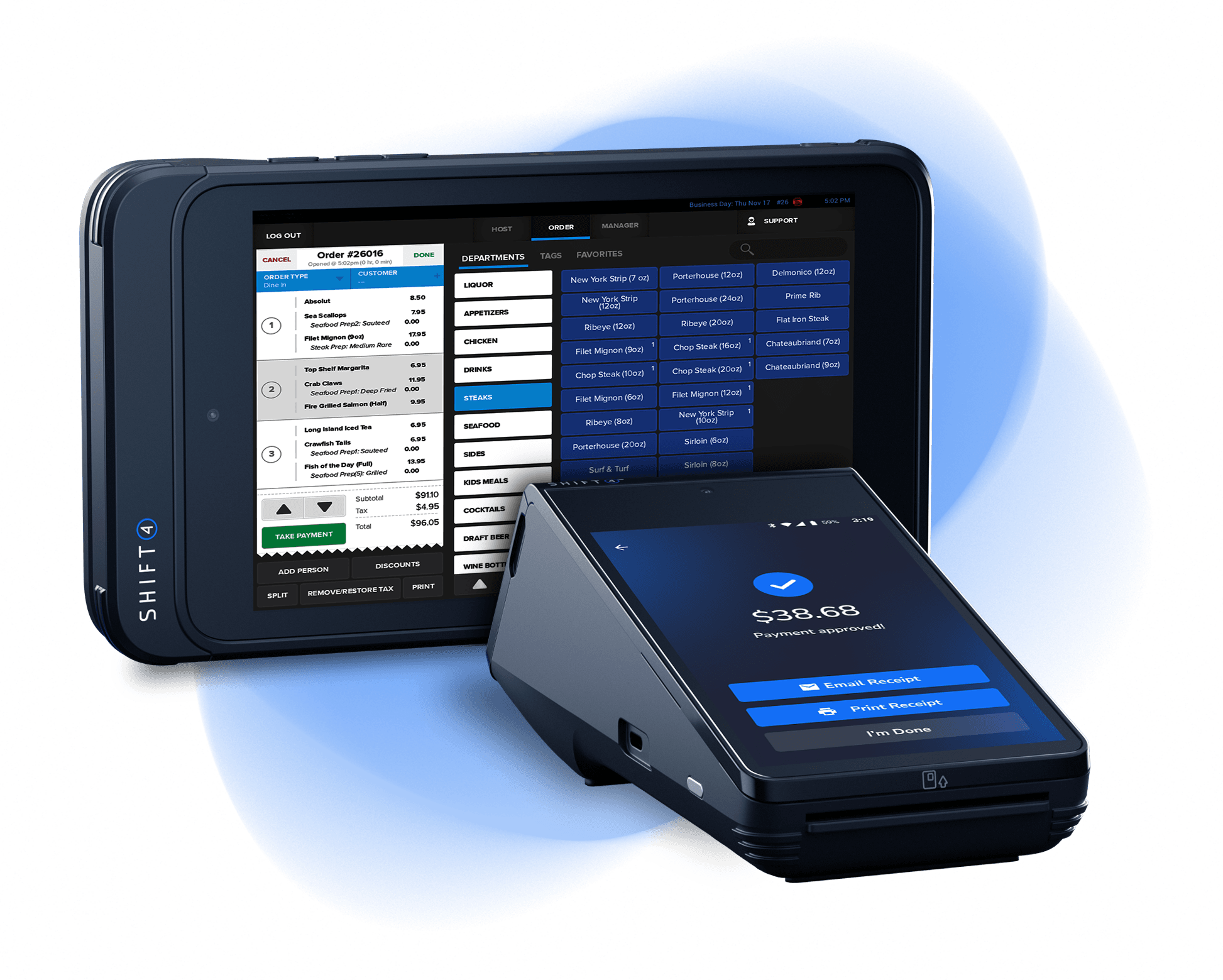 SkyTab Mobile in front of SkyTab Glass - restaurant POS system - SkyTab