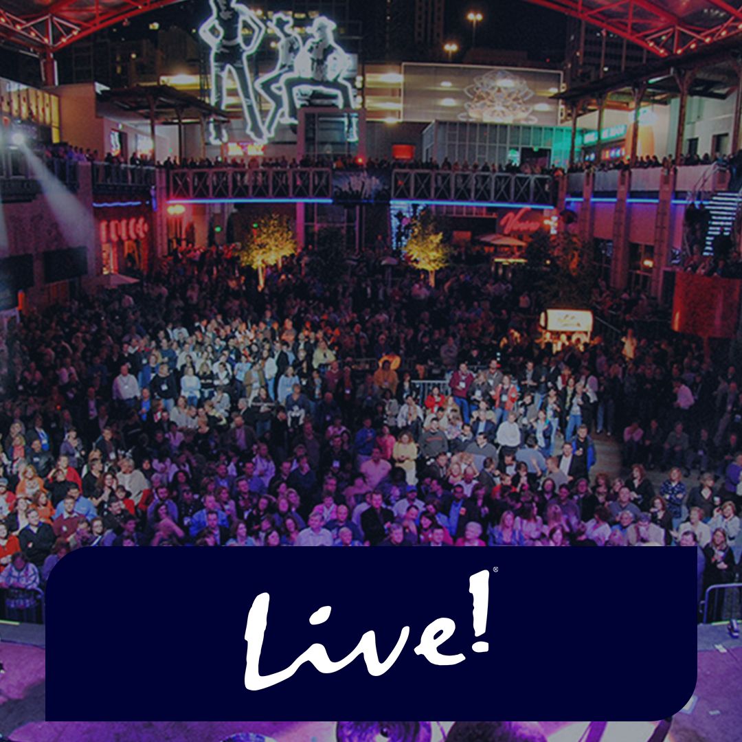 Live! logo overlayed on a photo of an audience at a concert  - Shift4 POS reviews - Shift4 Dine