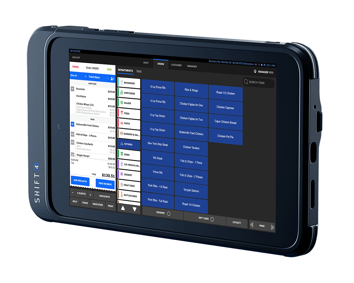 Tablet POS system showing the order interface - POS hardware - Shift4 Dine
