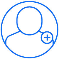 Blue icon representing signing up