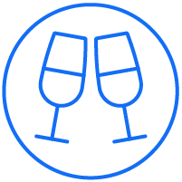 Blue icon with two champagne flutes 