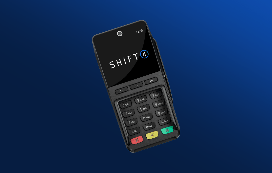 PIN pad on a blue background - pos accessories - Shift4 Dine