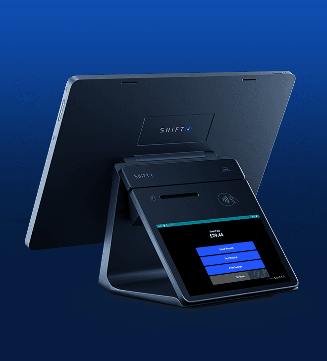 Back of SkyTab workstation showing a customer display screen with receipt prompts - venue POS system - SkyTab