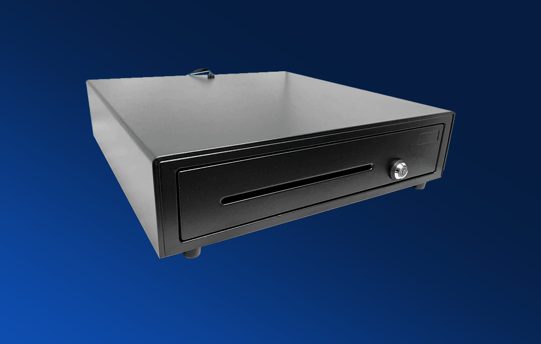 Cash drawer on a blue background - pos accessories - Shift4 Dine