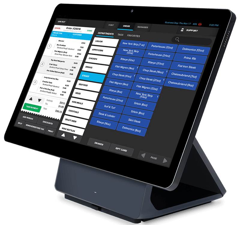 Shift4 Dine POS system showing an order interface - POS pricing - Shift4 Dine