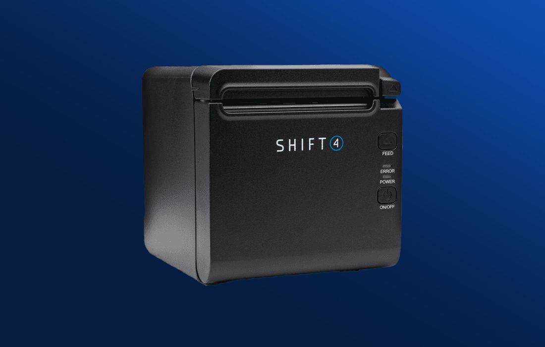 Thermal printer on a blue background - pos accessories - Shift4 Dine