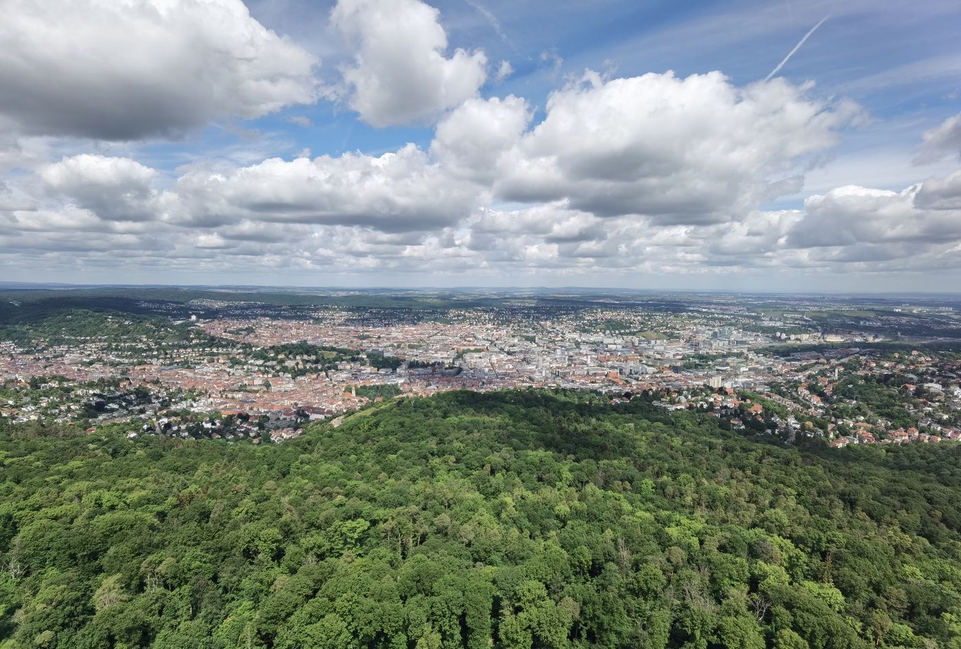 Blick über Stuttgart mit den bewaldeten Höhen