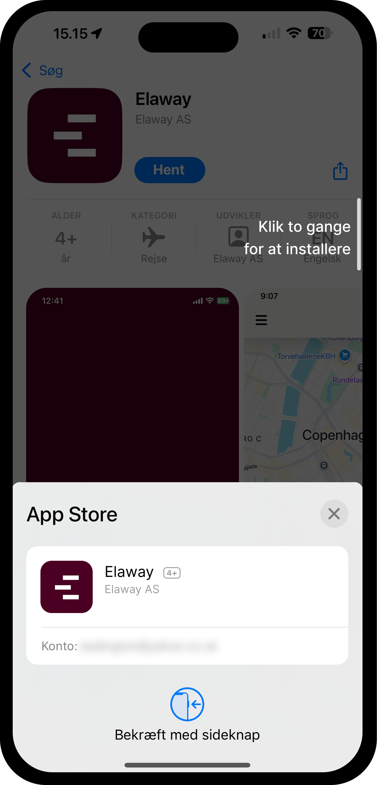  Billedet viser dig, der dobbeltklikker på højre side af iPhonen for at downloade en app.