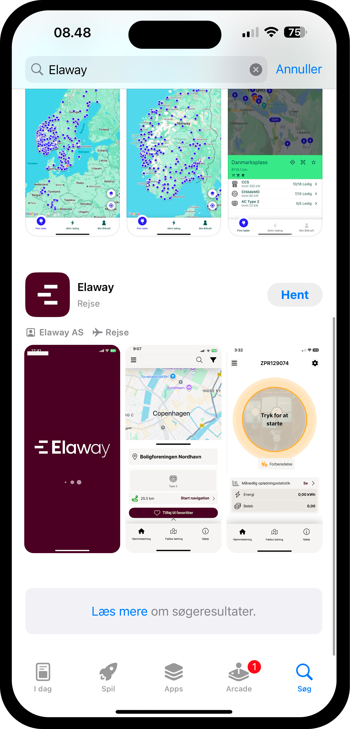Billede af, hvordan Elaway-appen ser ud i App Store. Søg efter Elaway, og klik på "download app".