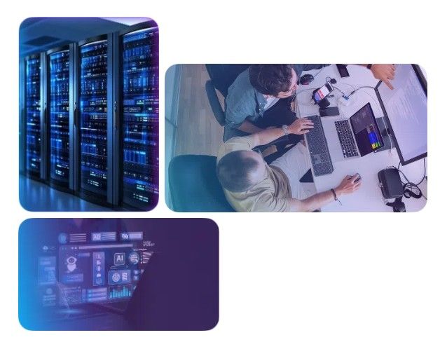 Images of servers, ai, and people on a computer