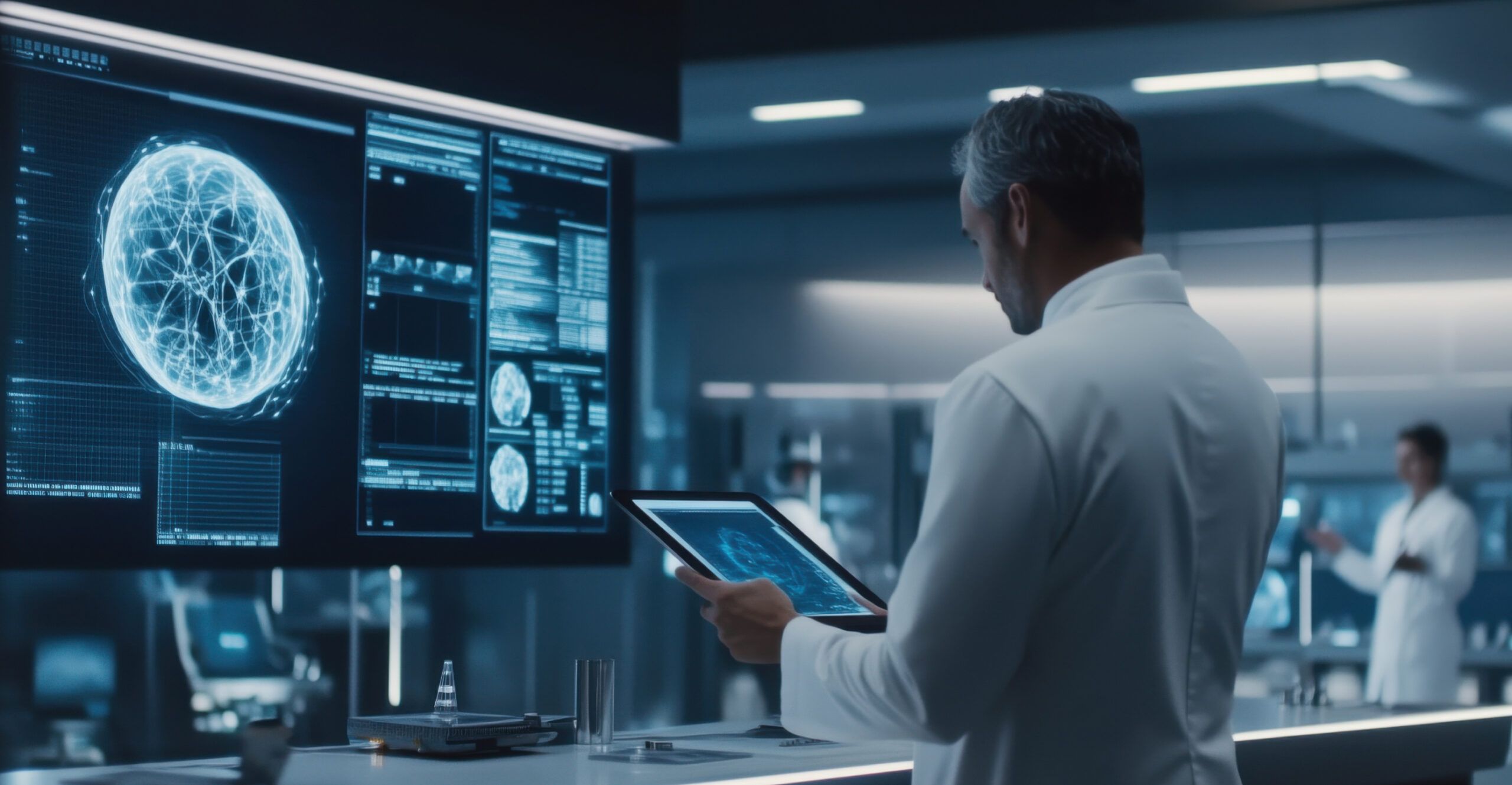 A scientist using AI to develop clinical trial country strategies instantly