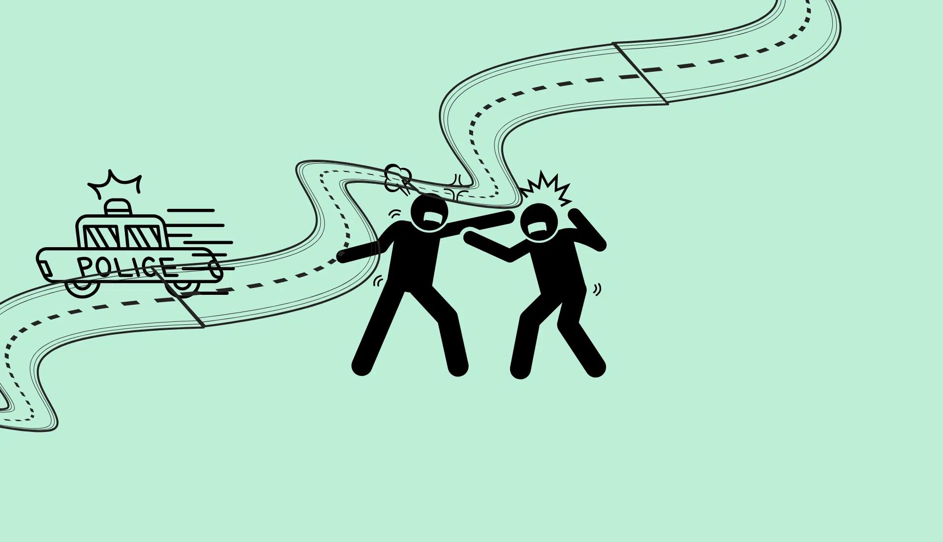 Two stick figures fighting