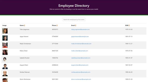 screenshot employee directory
