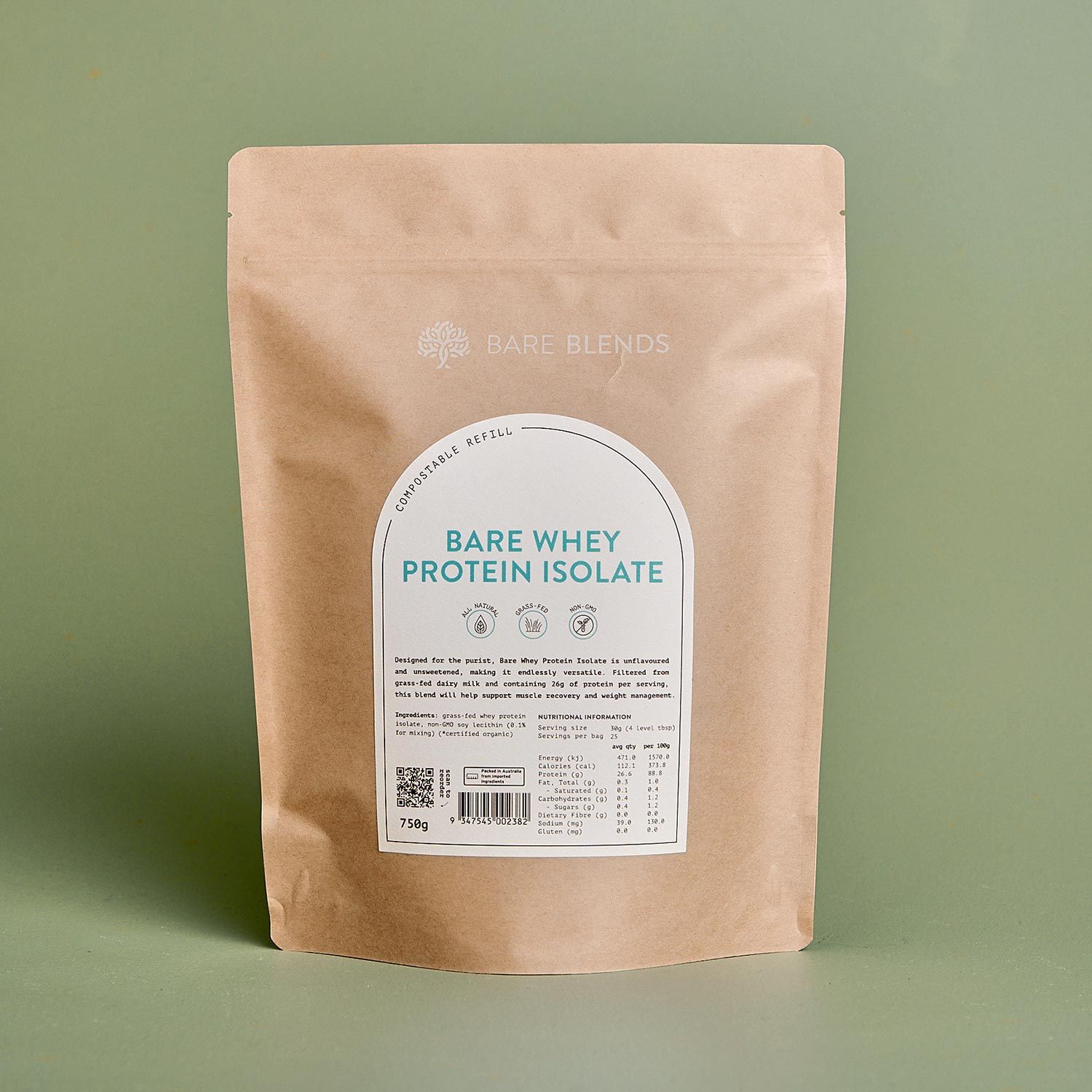 Bare Whey Protein Isolate Home-compostable Pouch