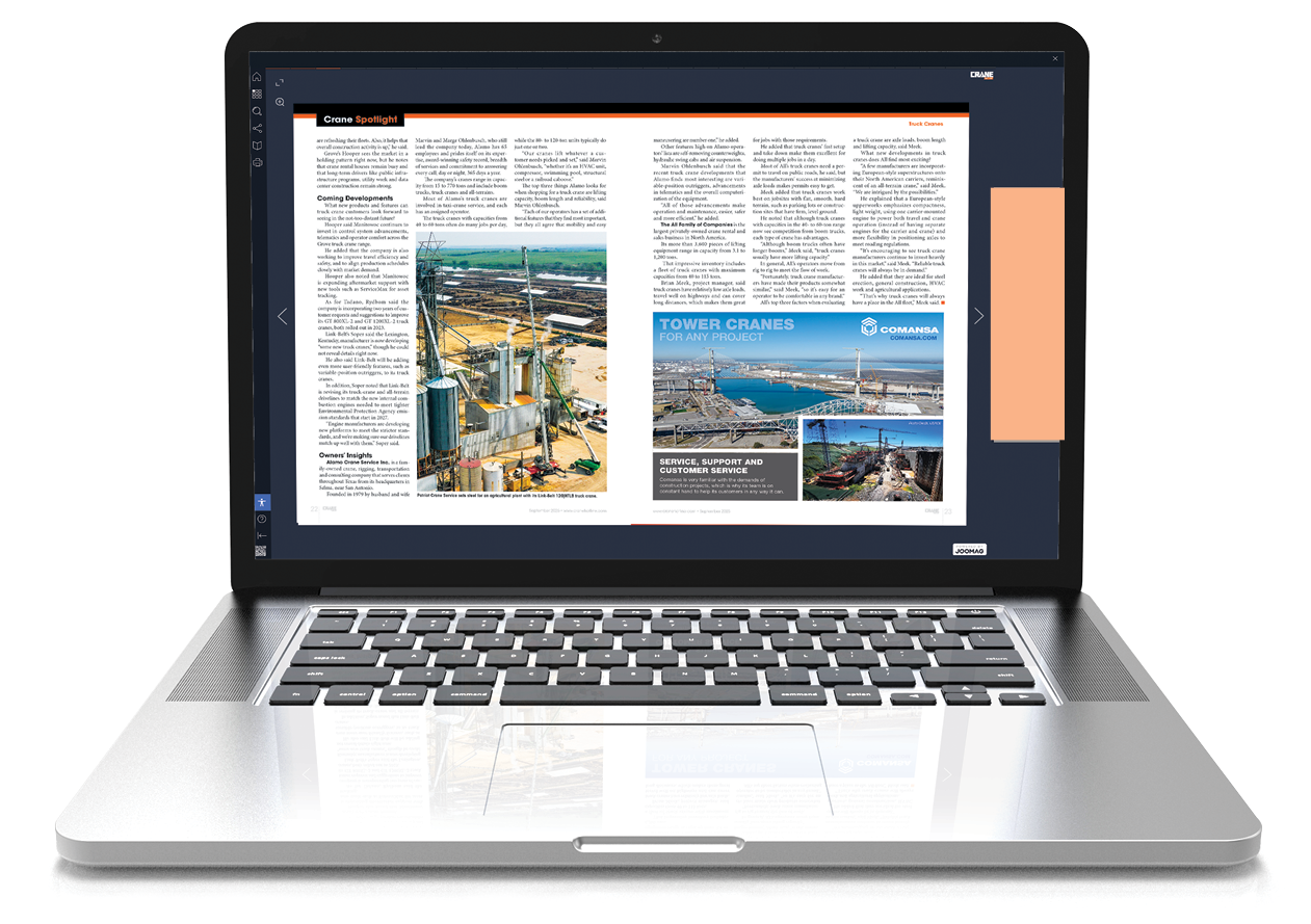 laptop with crane hot line digital pub on the screen