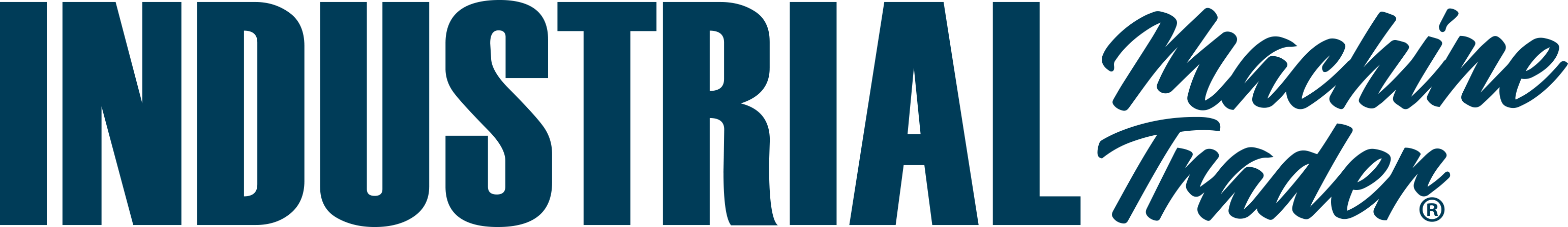 blue industrial machine trader logo