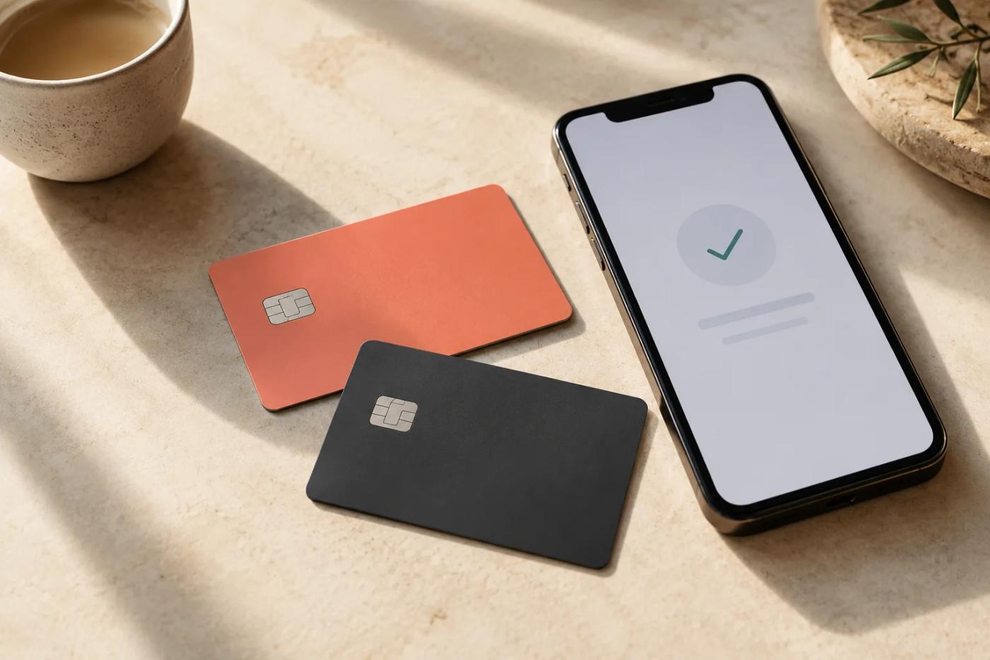 Illustrative unbranded prepaid cards beside a smartphone.