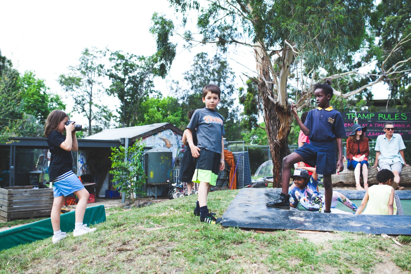 Children playing on a trampoline as part of The Chamber Made Venny Celebration 2018