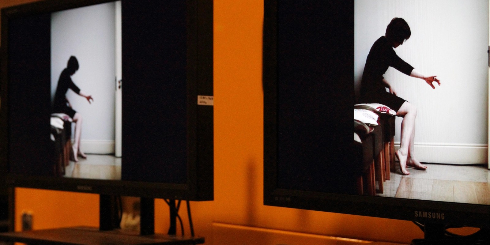 A double image of a woman sitting on a stool as part of After the Wake Salon by Chamber Made
