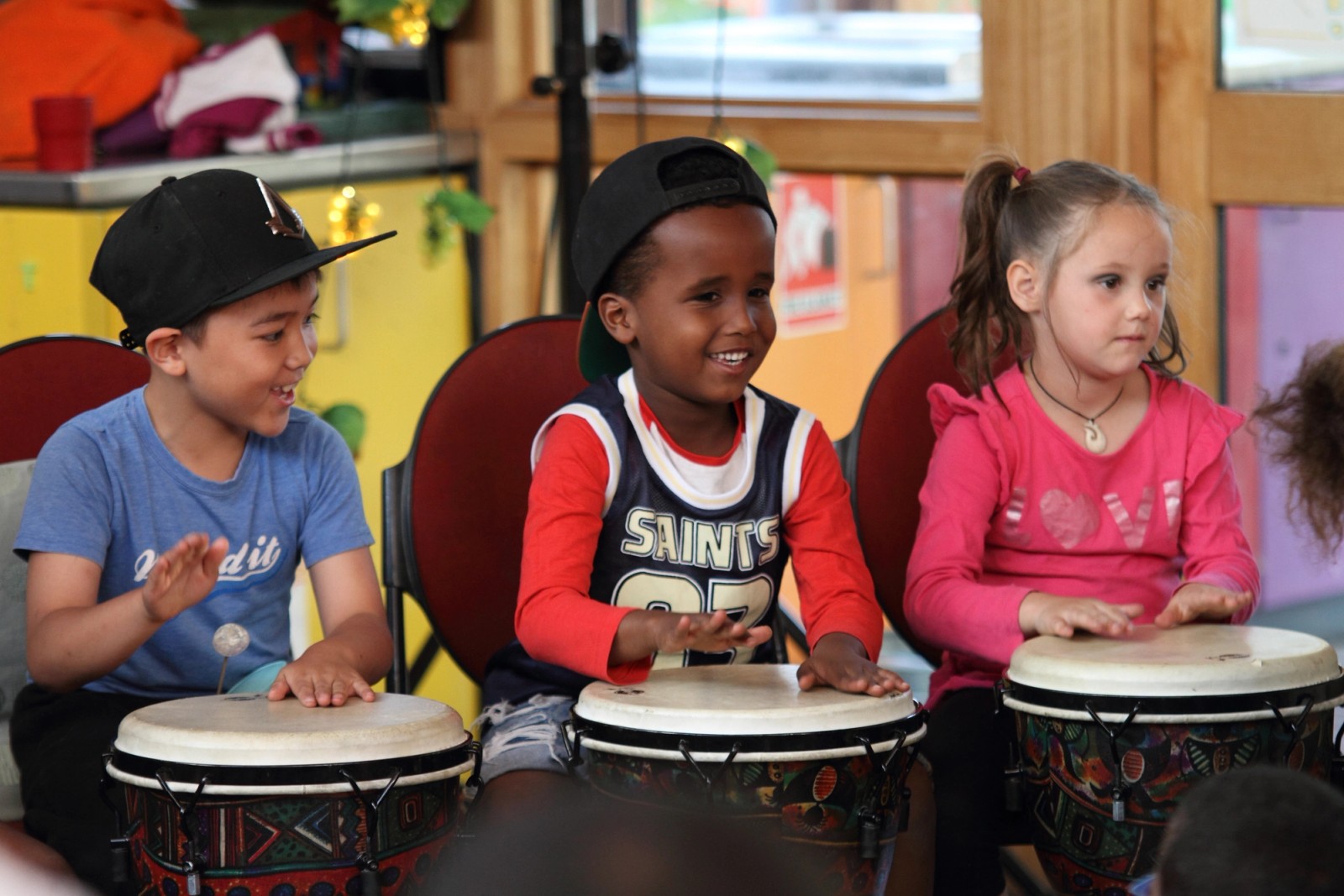 Three children playing drums as part of Chamber Made's A Concert at The Venny 2015