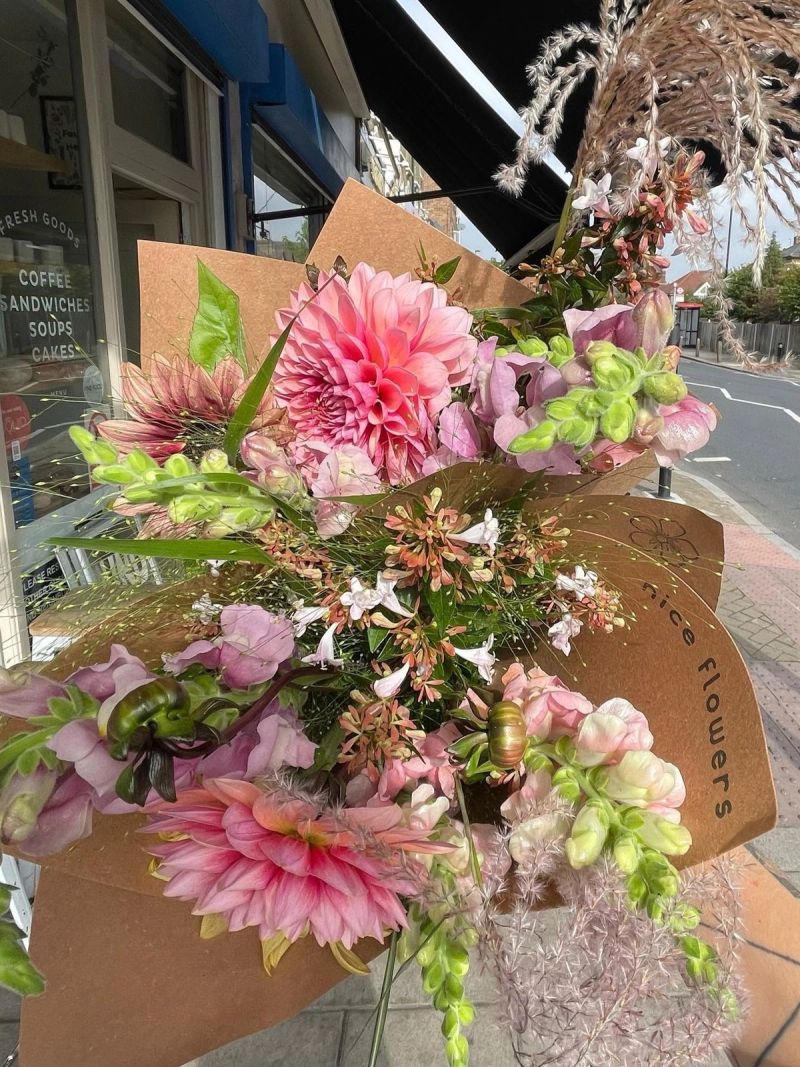 A Nice Flowers bouquet outside the shop