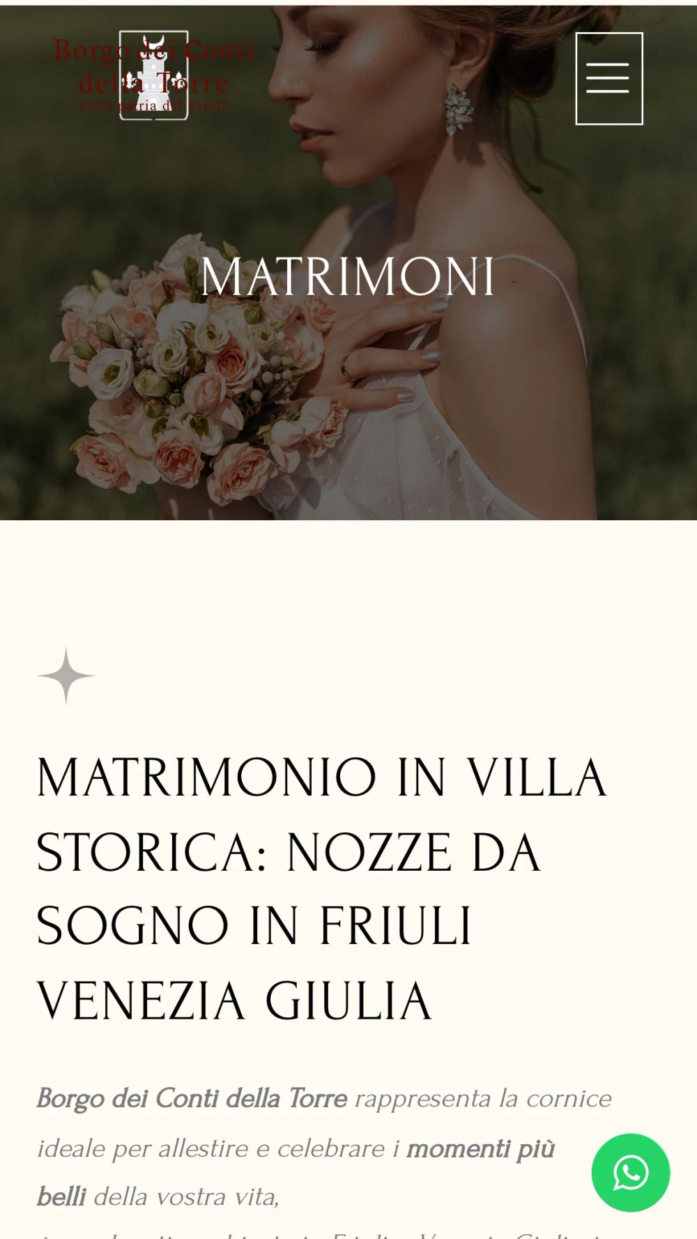La pagina Matrimoni su mobile