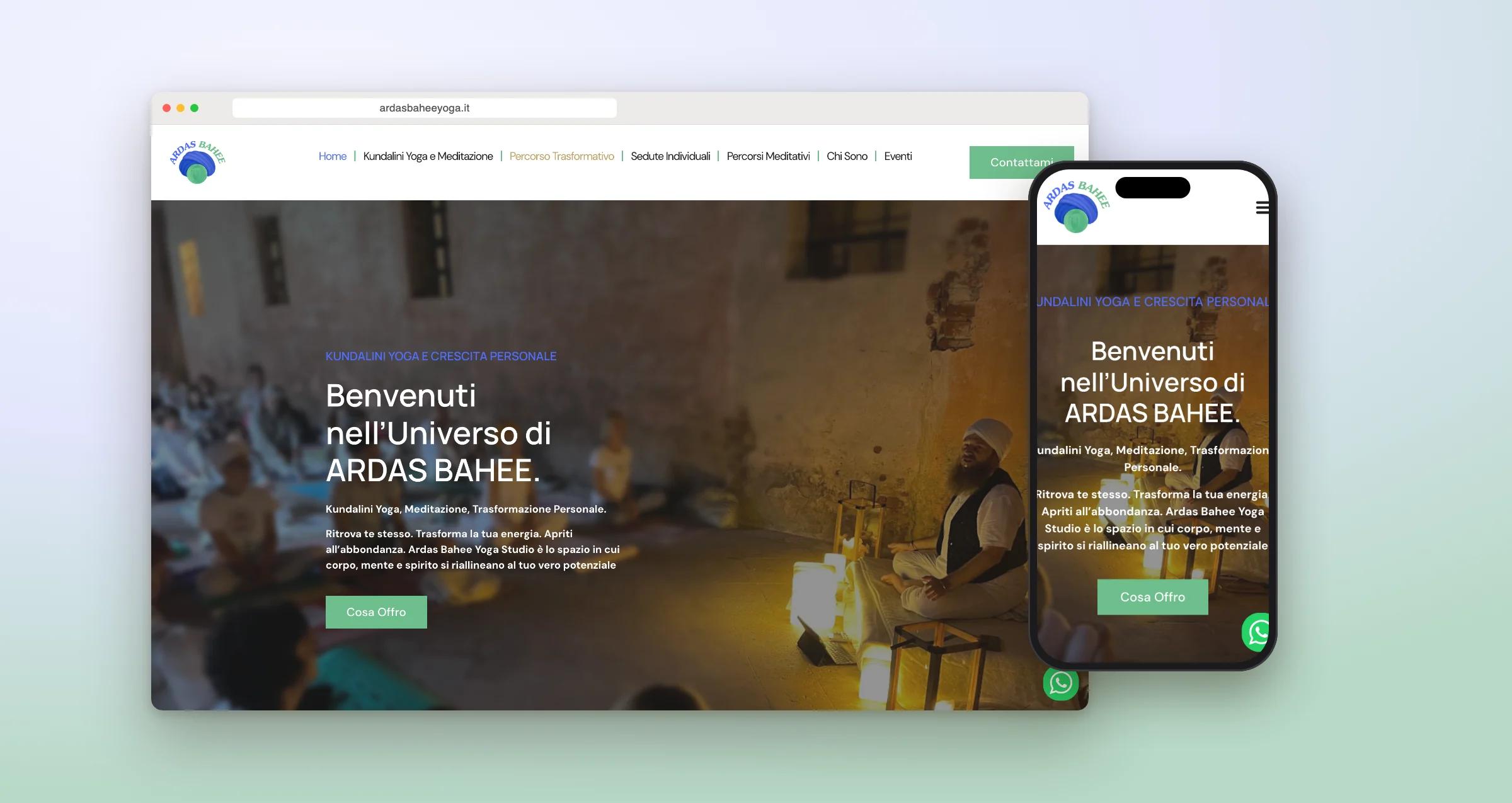 Il sito di Ardas Bahee Yoga su computer e smartphone