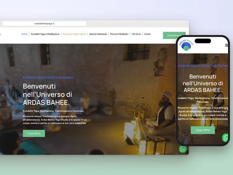 Il sito di Ardas Bahee Yoga su computer e smartphone