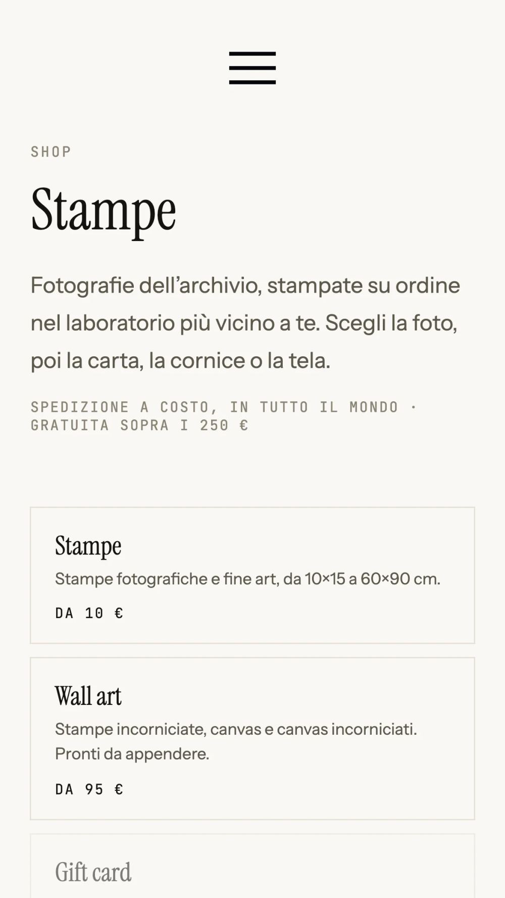 Lo shop di stampe su mobile