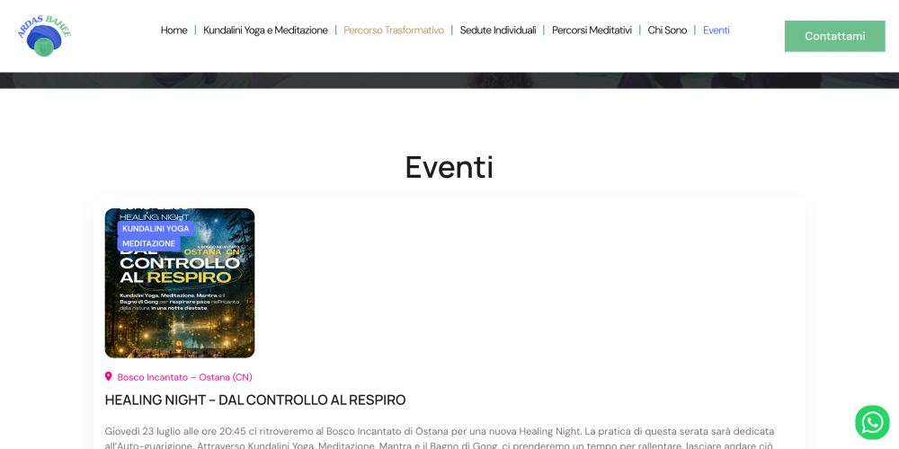 La pagina Eventi con la scheda di un evento