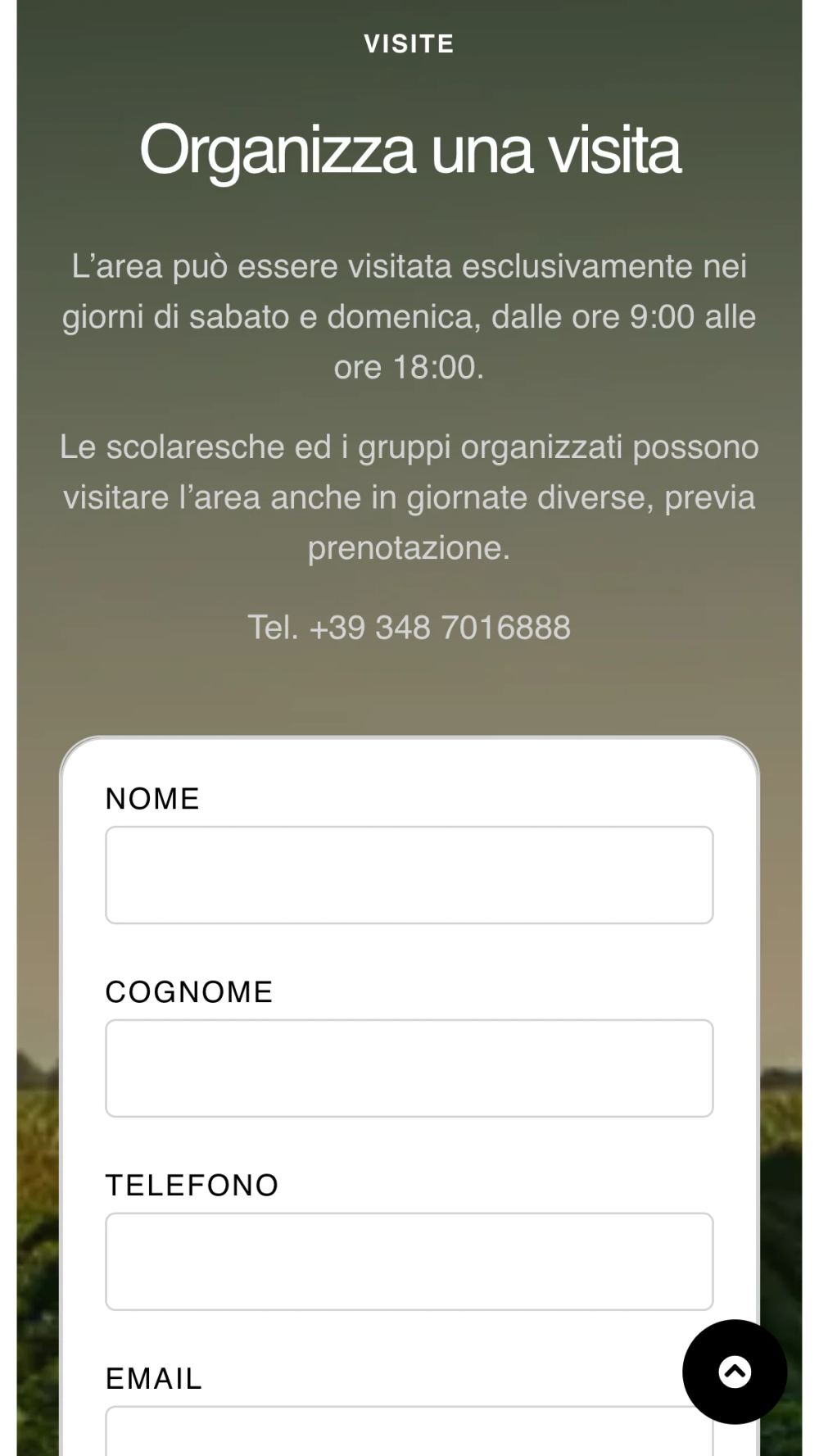Orari e modulo per organizzare una visita su mobile