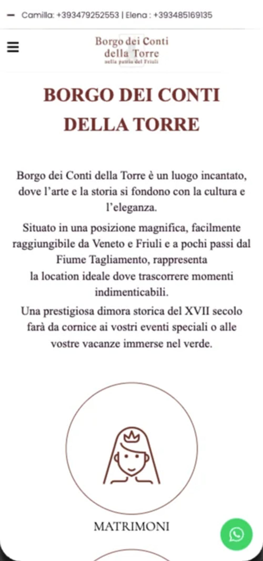 La home del vecchio sito su mobile