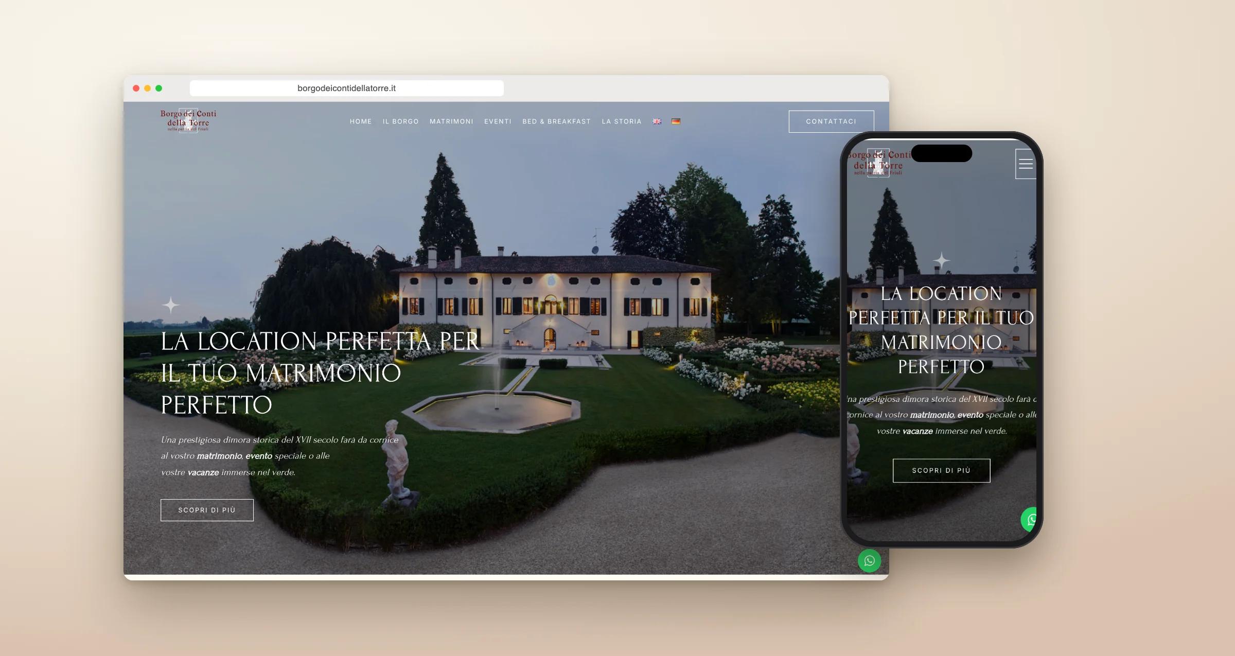 Il nuovo sito di Borgo dei Conti della Torre su computer e smartphone