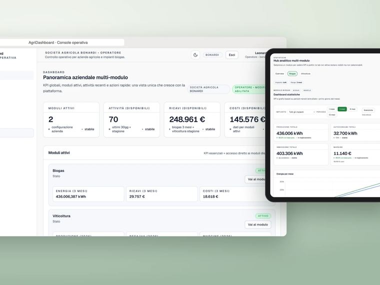 La console di AgriDashboard su computer e tablet