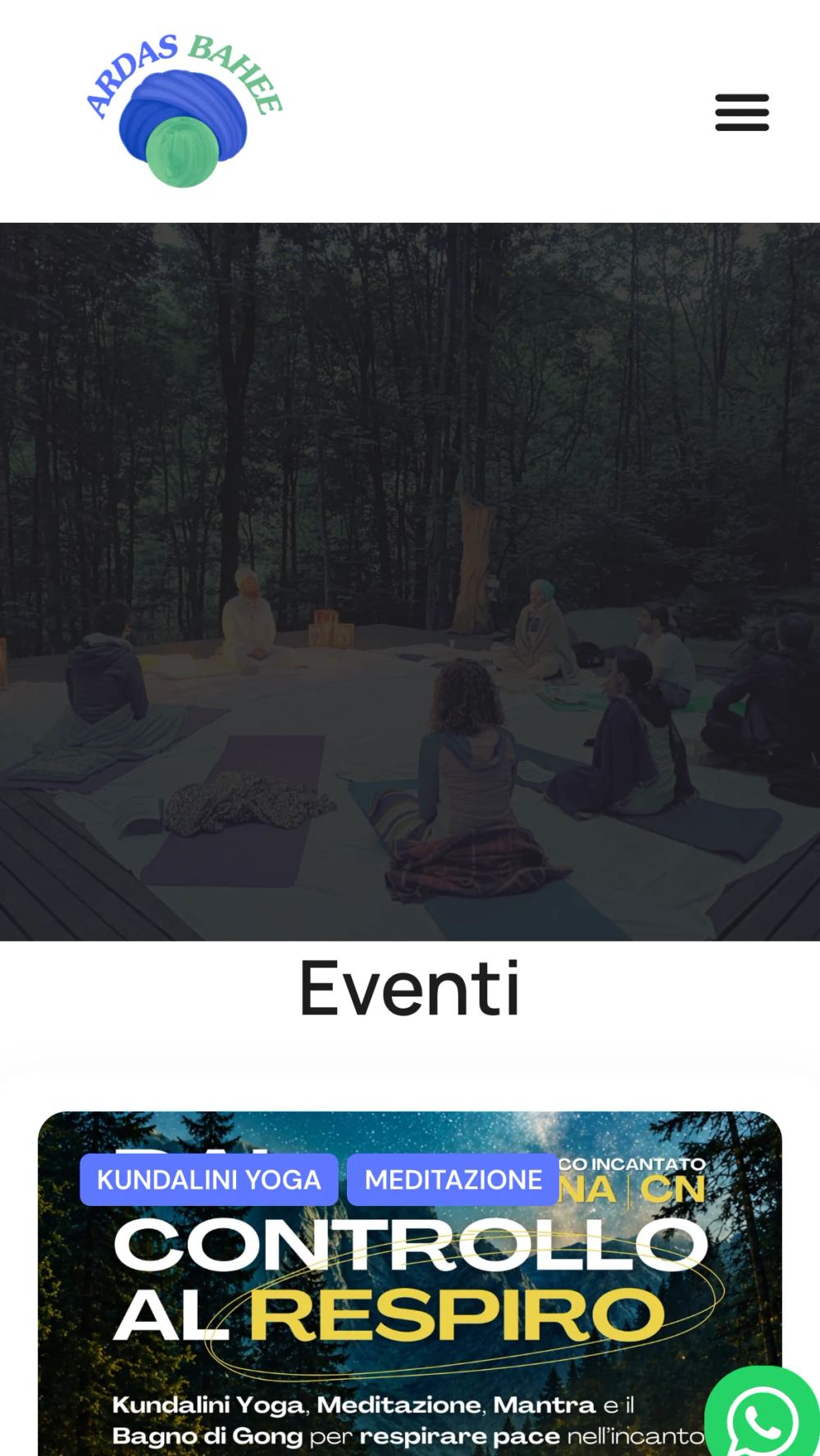 La pagina Eventi su mobile